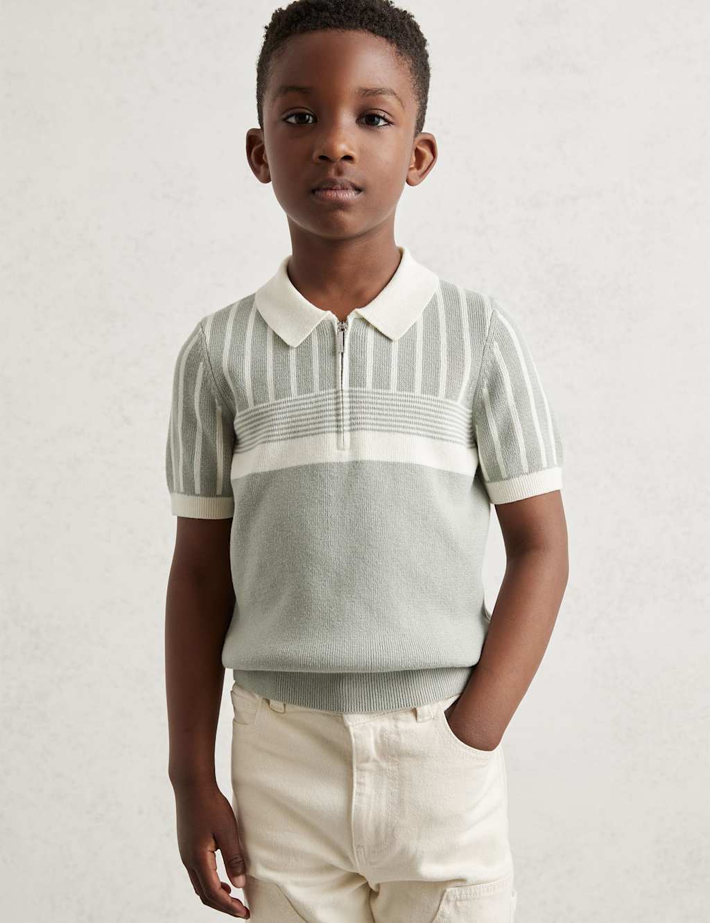 Reiss Pure Cotton Striped Polo Shirt (3-14 Yrs) Green Mix