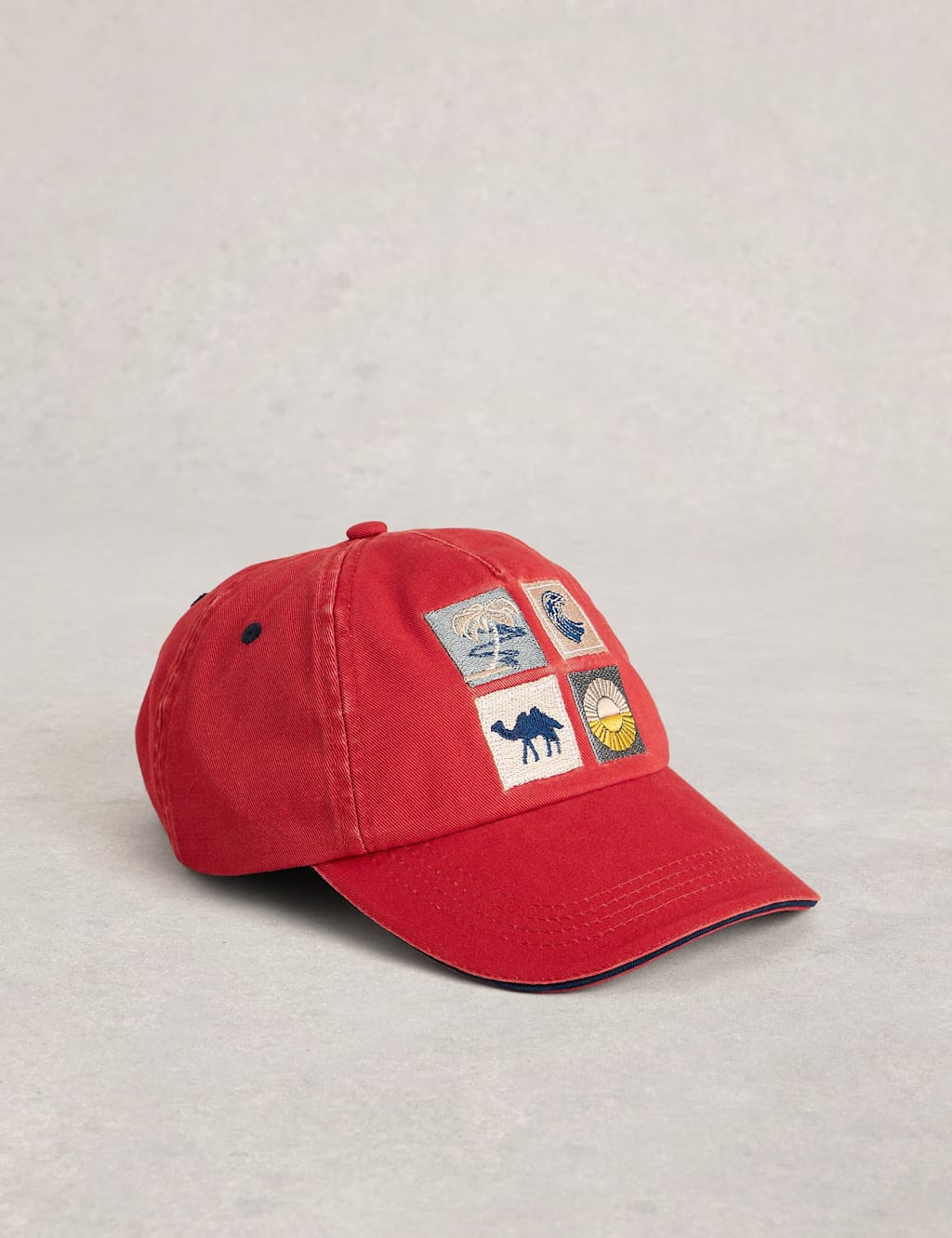 White Stuff Men's Pure Cotton Embroidered Baseball Cap - Red Mix - Available at M&S