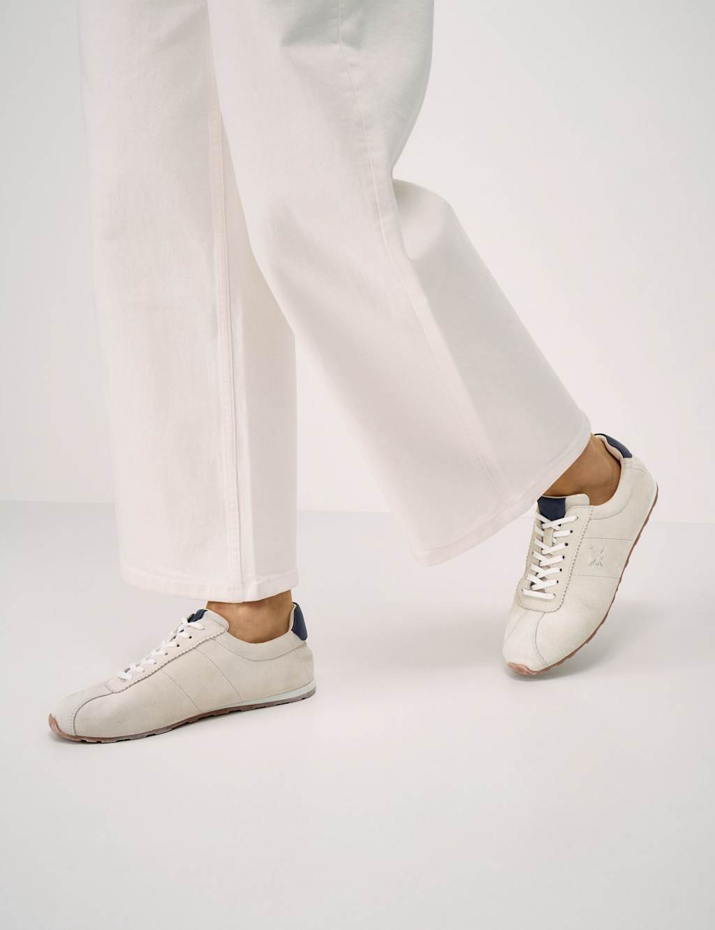 Crew Clothing Women's Leather Lace Up Embossed Slim Trainers - 39 - White - Available at M&S