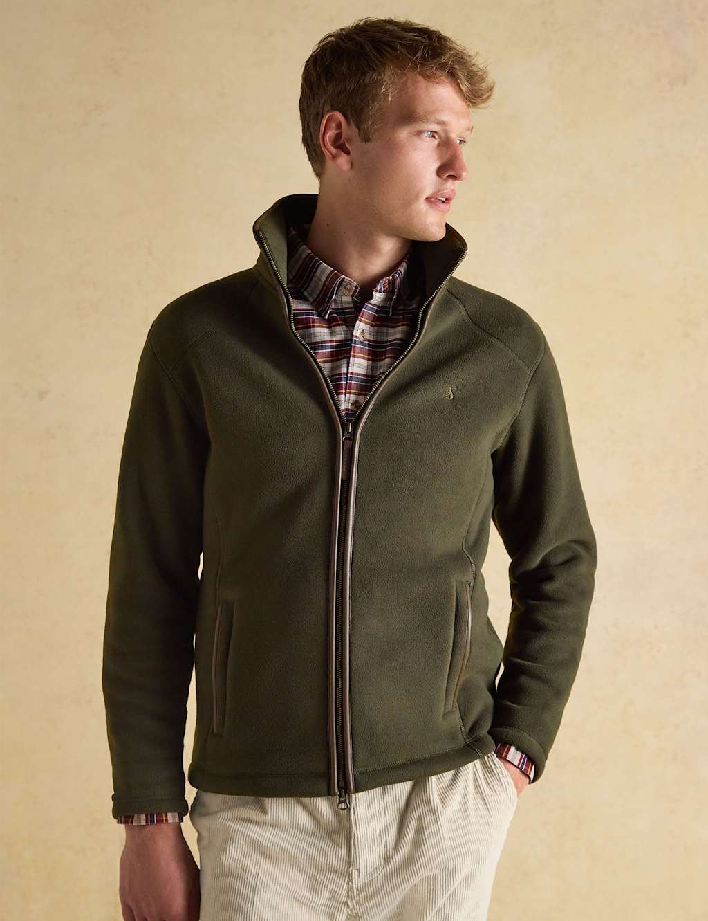Joules Funnel Neck Fleece Jacket Khaki