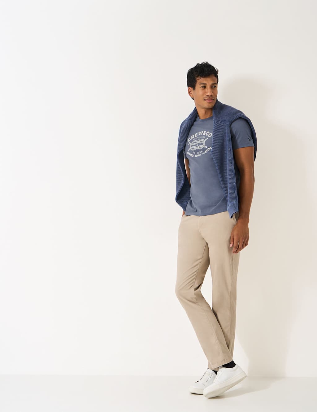 Crew Clothing Pure Cotton Rope Graphic Crew Neck T-Shirt Light Grey