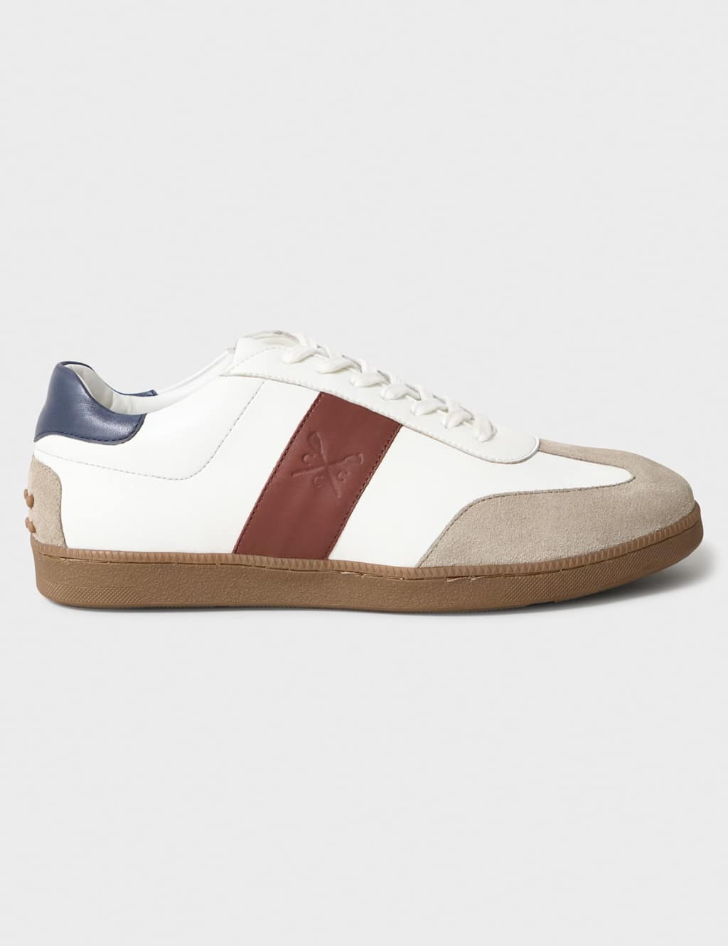 Crew Clothing Men's Leather Lace Up Stripe Trainers - 11 - White Mix - Available at M&S