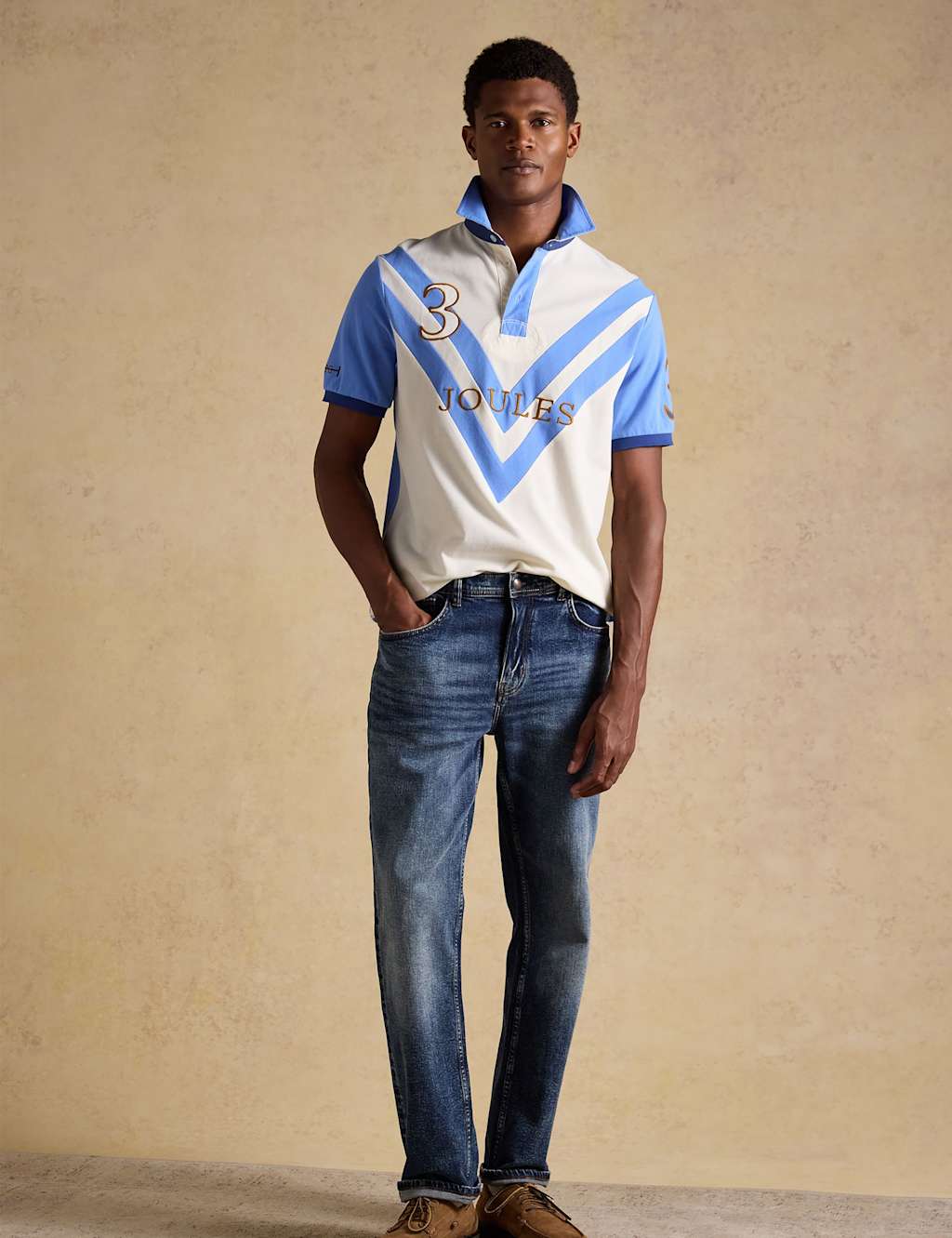Joules Men's Pure Cotton Pique Embellished Polo Shirt - L - Cream Mix - Available at M&S