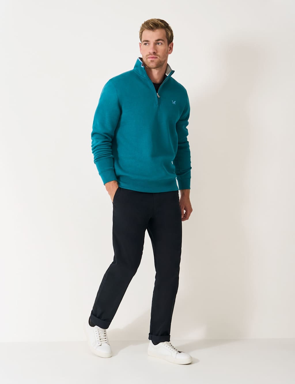 Crew Clothing Cotton Rich Half Zip Sweatshirt Blue