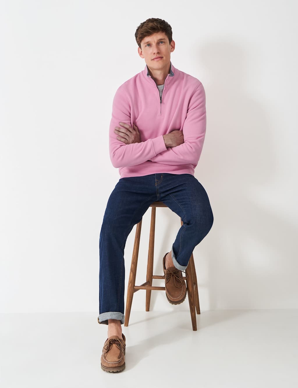 Crew Clothing Cotton Rich Half Zip Sweatshirt Lilac