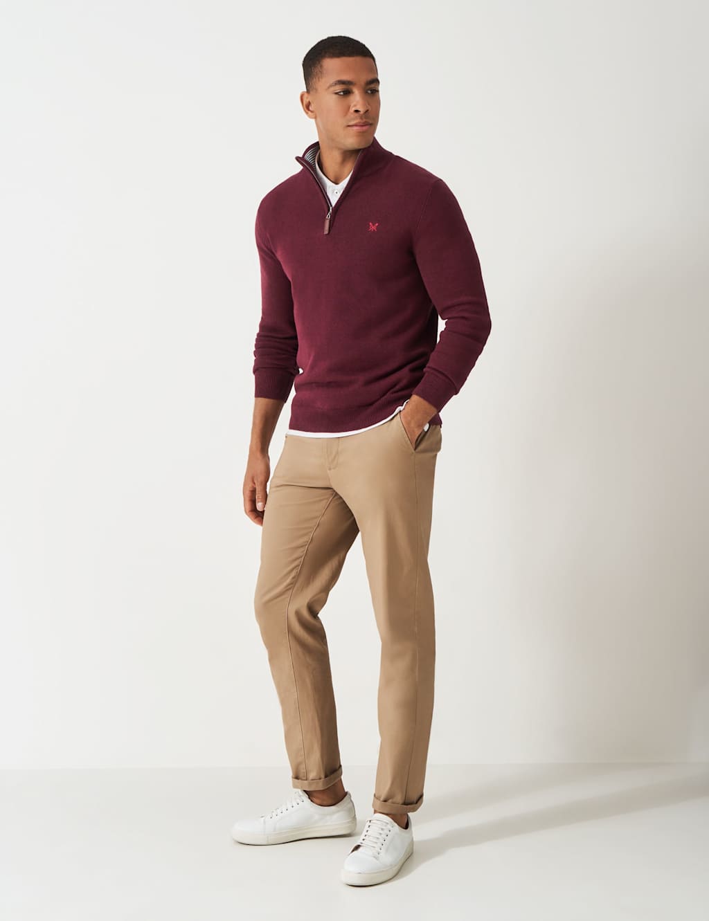 Crew Clothing Pure Cotton Half Zip Jumper Medium Red