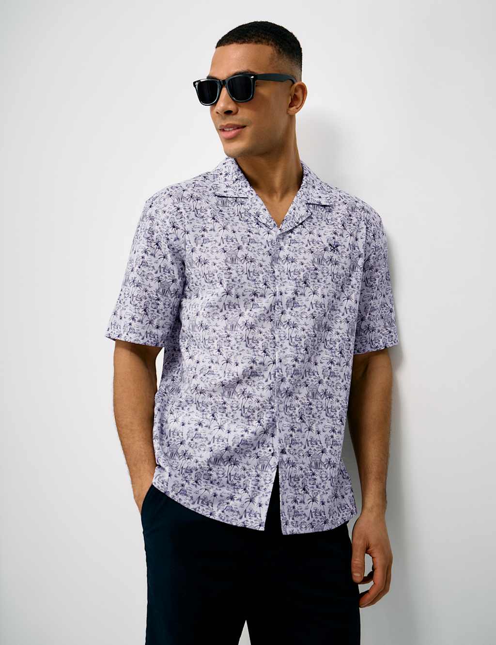 Crew Clothing Men's Relaxed Fit Pure Cotton Tropical Short Sleeve Shirt - S - Light Blue Mix - Available at M&S