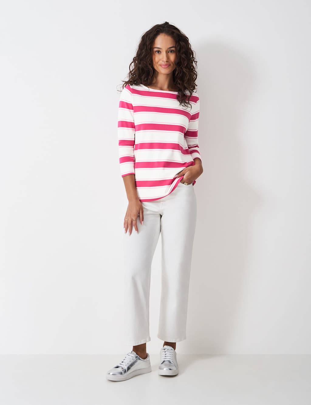 Crew Clothing Pure Cotton Striped Top Pink Mix
