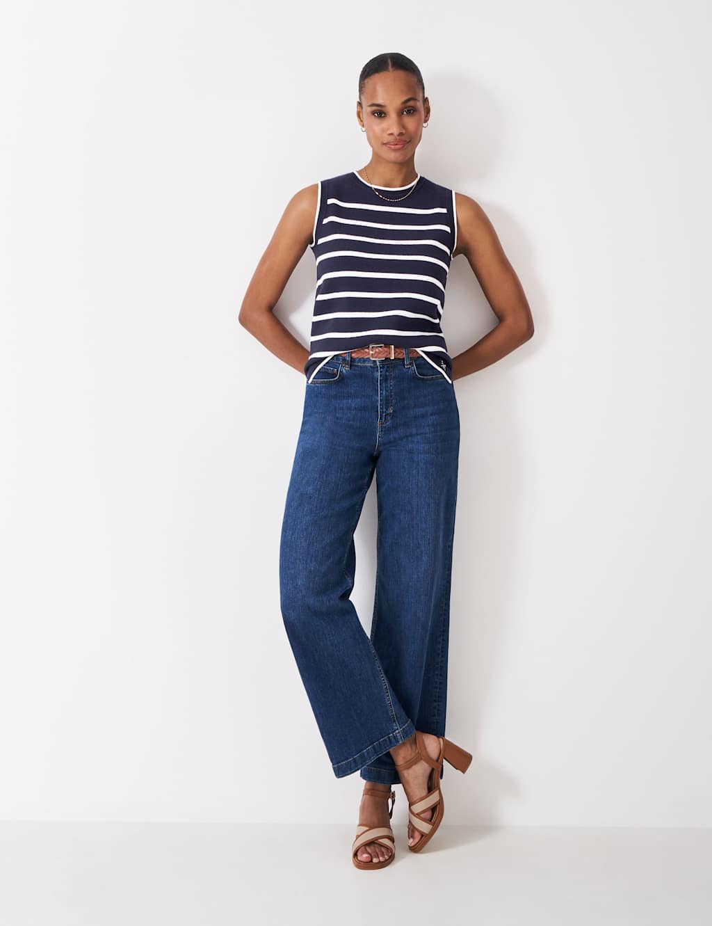 Crew Clothing Striped Knitted Vest Navy Mix