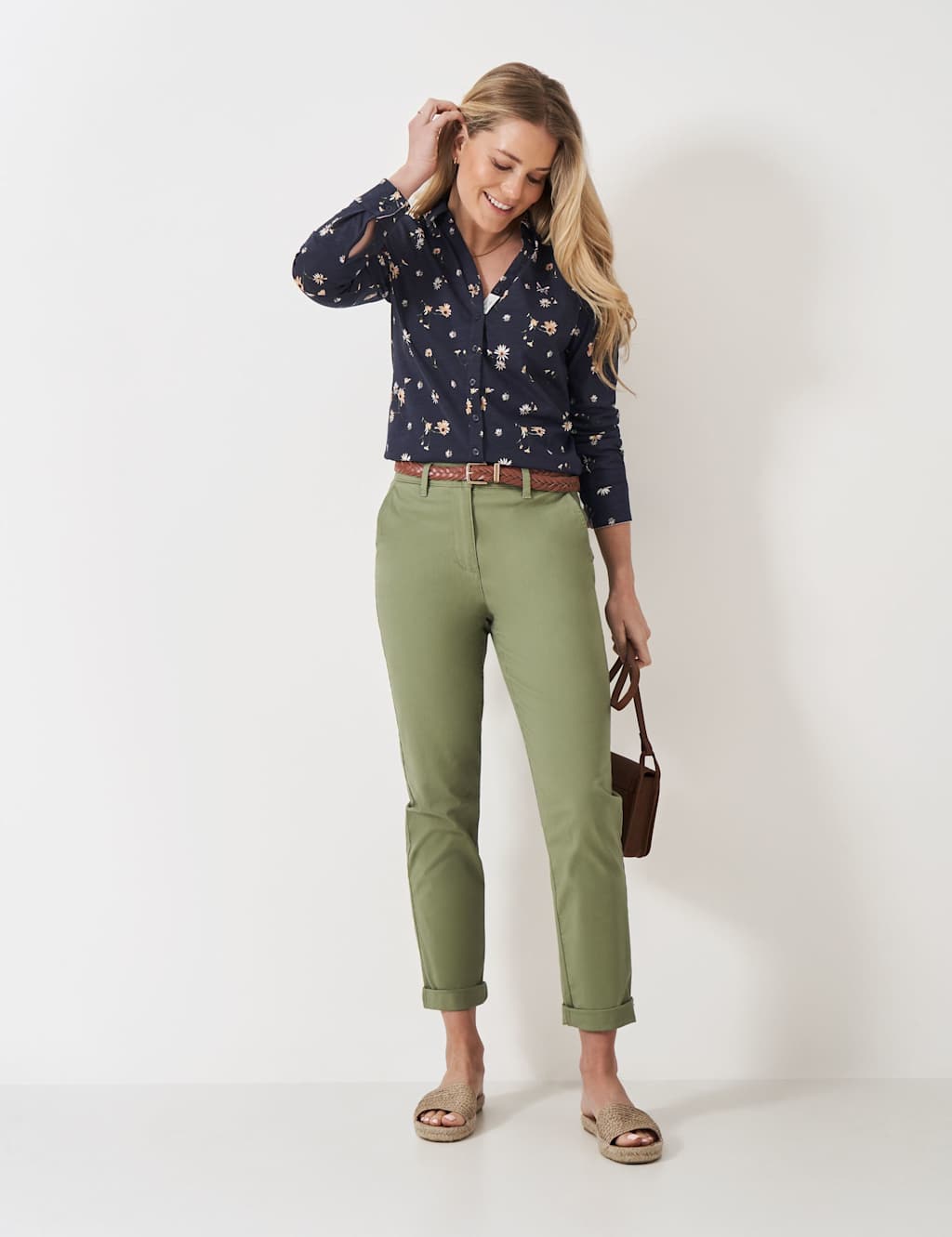 Crew Clothing Pure Cotton Floral Collared Shirt Navy Mix