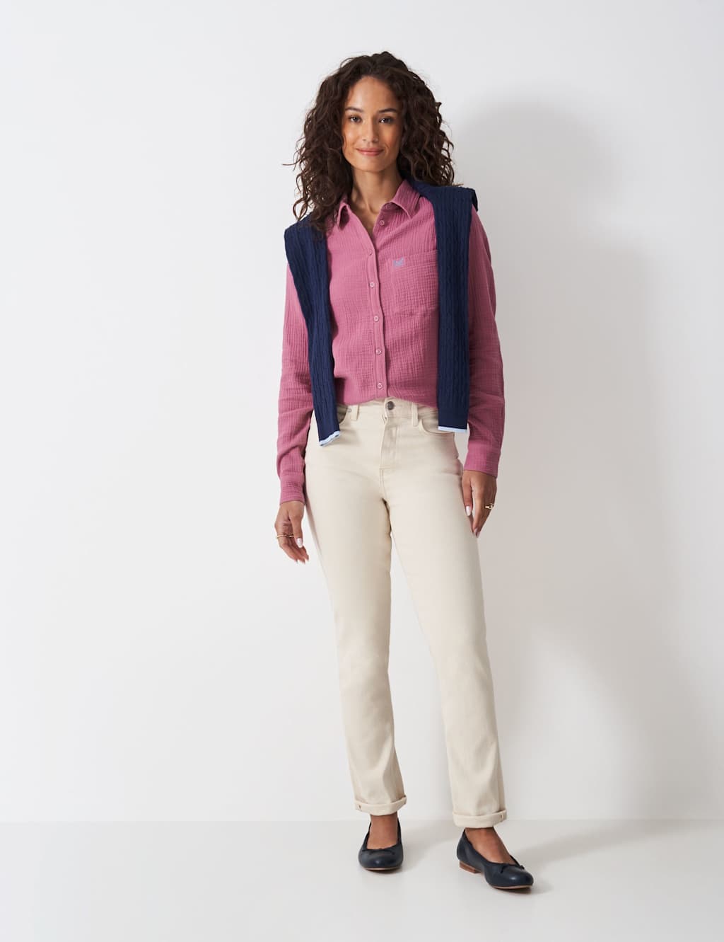 Crew Clothing Pure Cotton Textured Button Through Shirt Pink