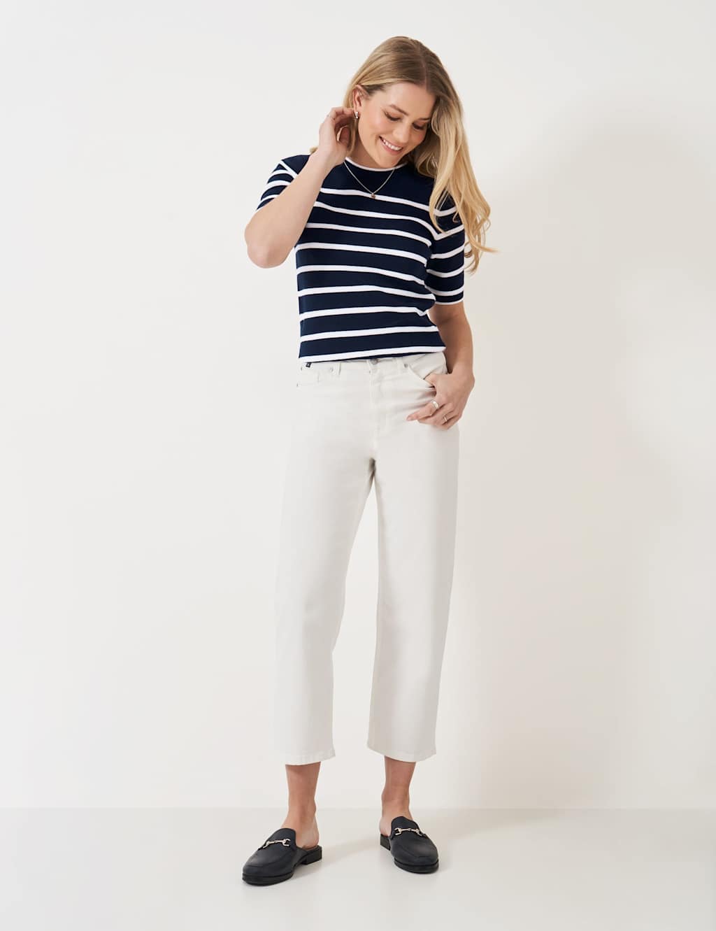 Crew Clothing Striped Crew Neck Knitted Top Navy Mix