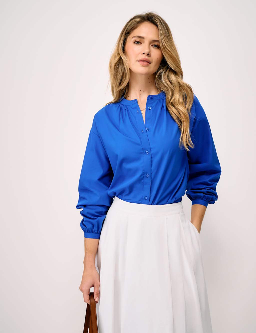 Crew Clothing Women's Pure Cotton Button Through Blouse - 8 - Blue - Available at M&S