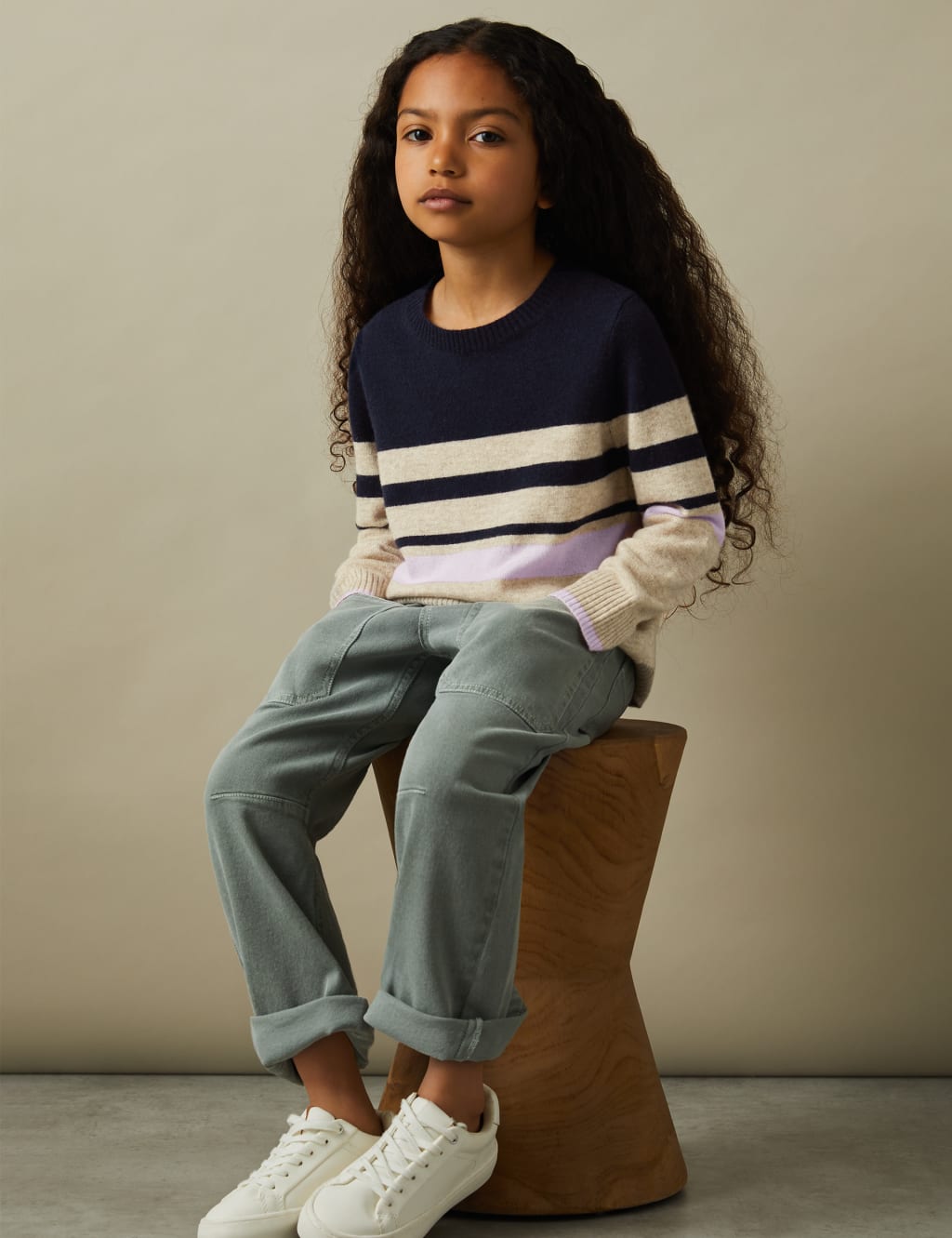 Reiss Girls Wool Blend Striped Jumper (4-14 Yrs) - 5-6 Y - Dark Blue, Dark Blue