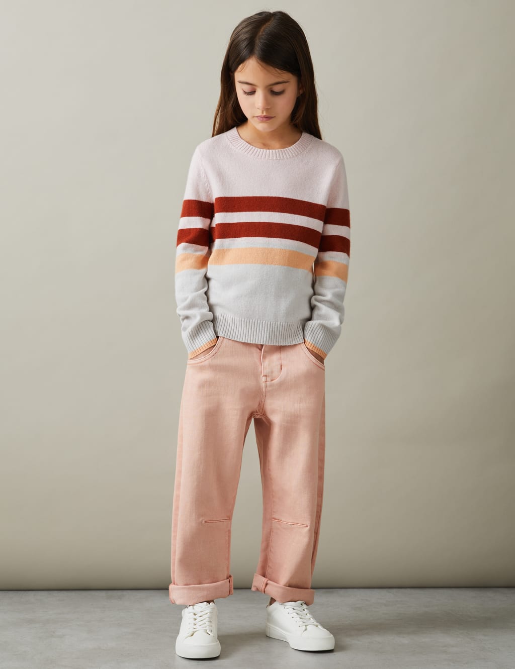 Reiss Girls Wool Blend Colour Block Jumper (4-14 Yrs) - 7-8 Y - Pink, Pink