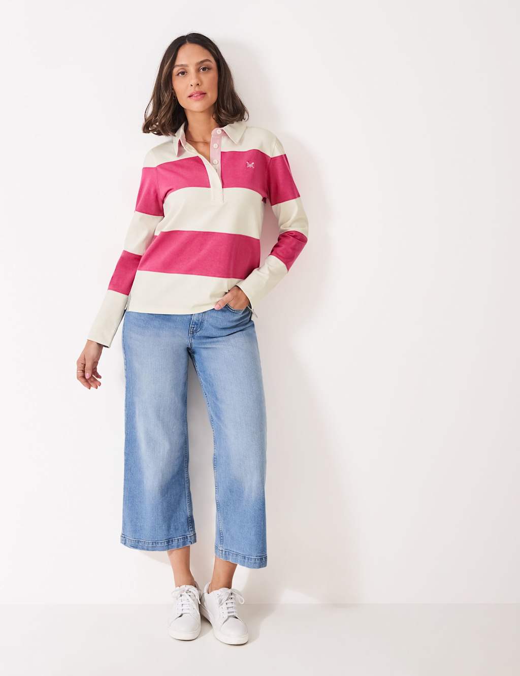 Crew Clothing Pure Cotton Striped Rugby Shirt Pink Mix