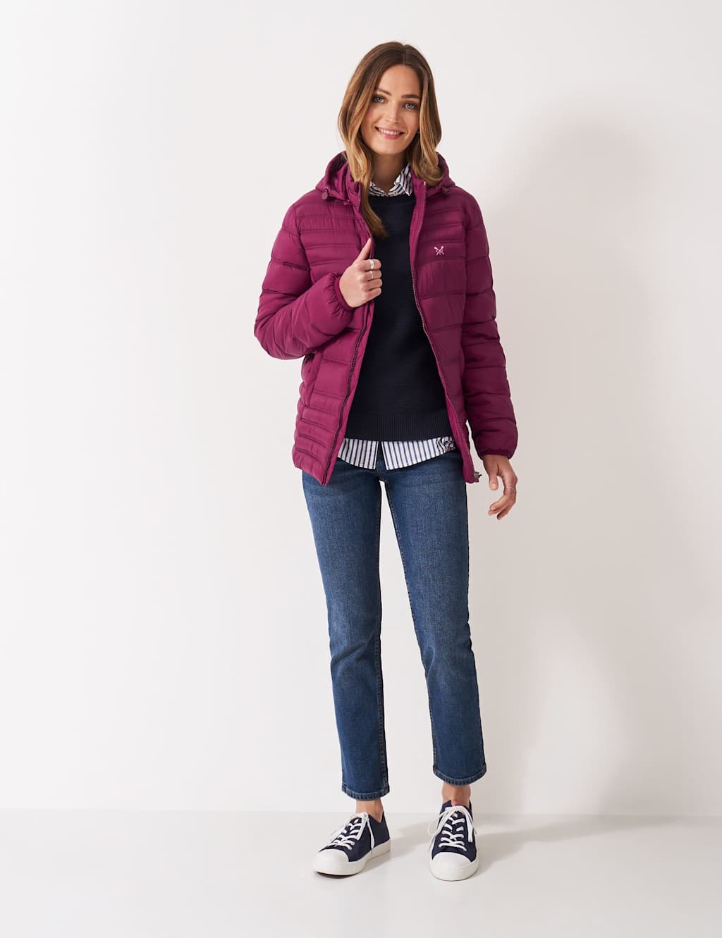 Crew Clothing Lightweight Padded Hooded Puffer Jacket Berry