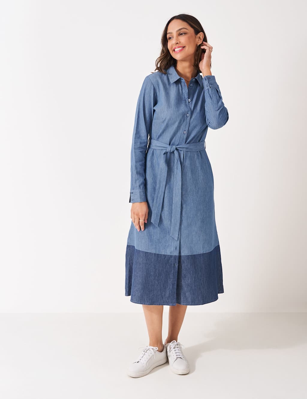 Crew Clothing Pure Cotton Midi Shirt Dress Medium Blue