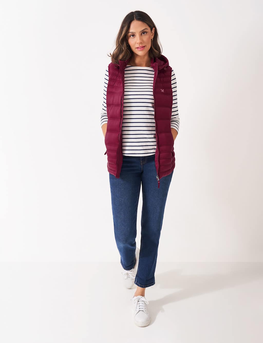 Crew Clothing Lightweight Padded Hooded Gilet Berry