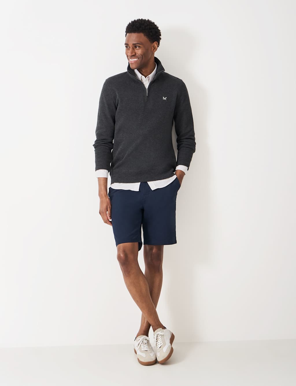 Crew Clothing Men's Pure Cotton Half Zip Sweatshirt - M - Charcoal - Available at M&S