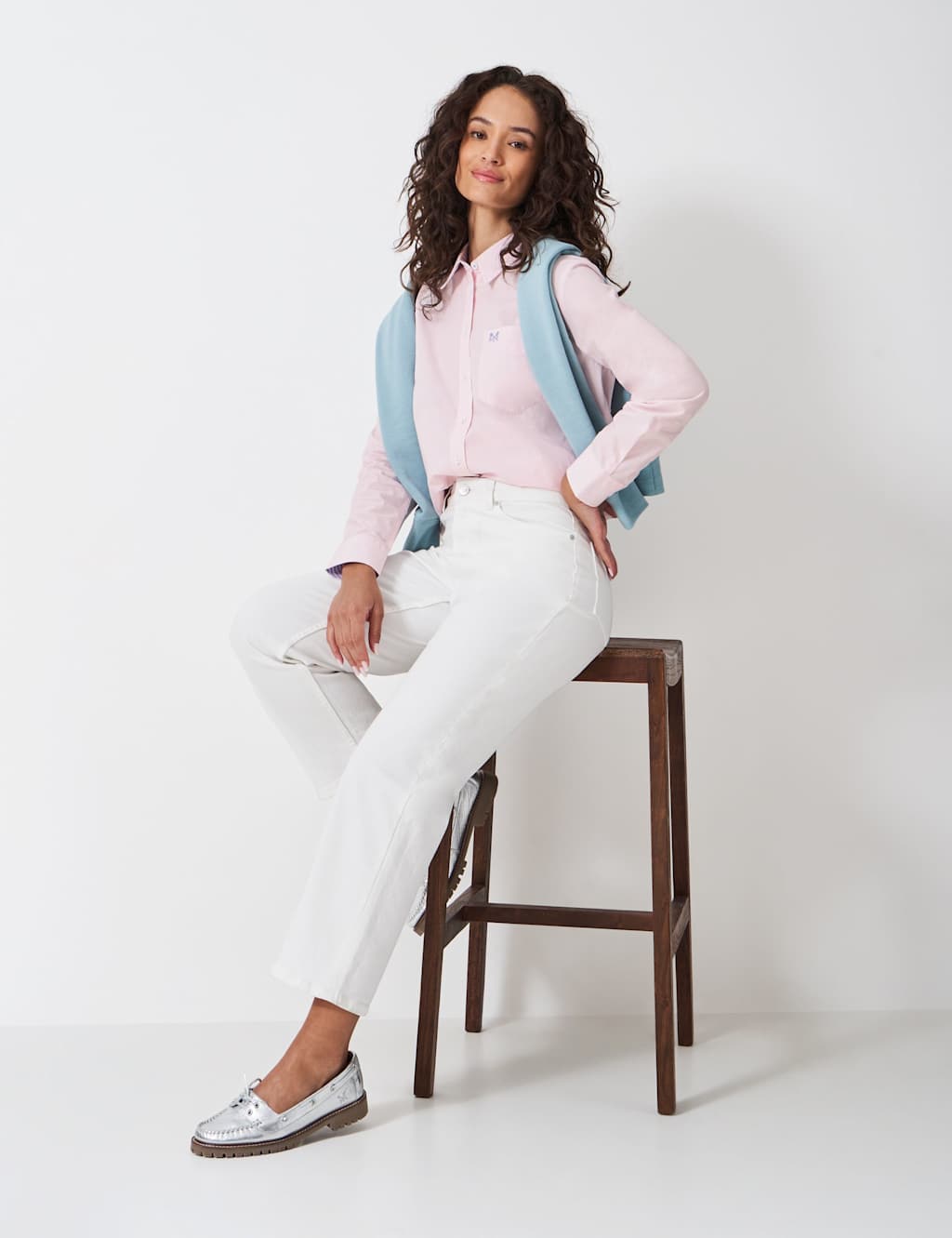 Crew Clothing Pure Cotton Poplin Collared Shirt Light Pink