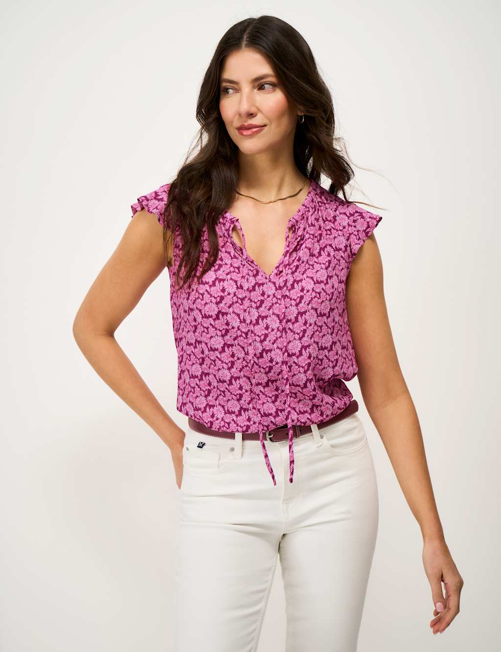 Crew Clothing Women's Floral Tie Neck Blouse - 12 - Pink Mix - Available at M&S