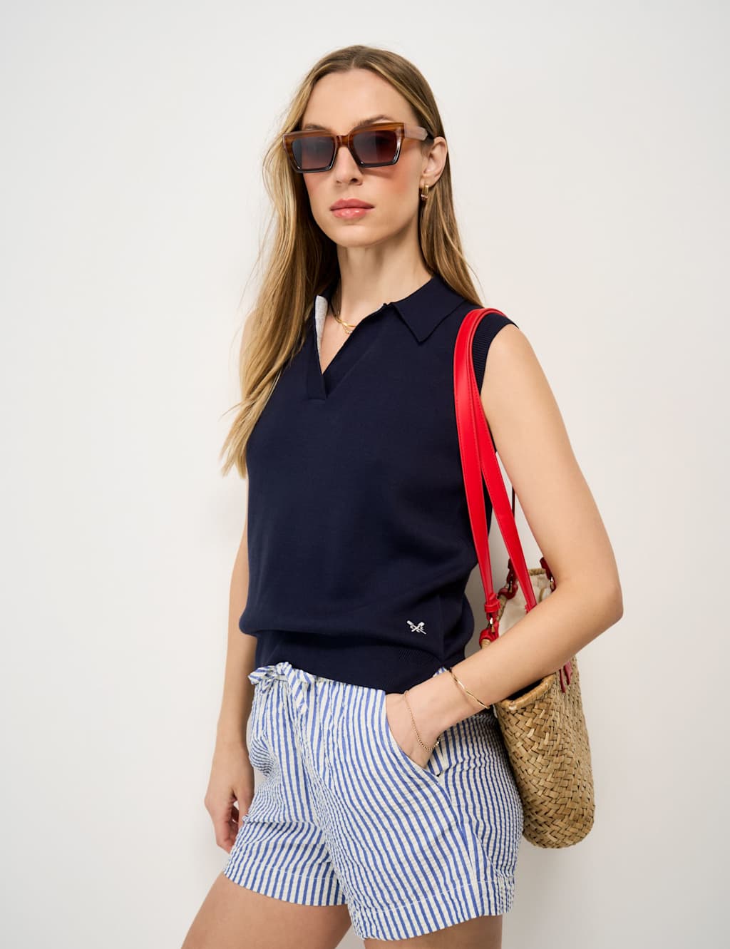 Crew Clothing Women's Pure Cotton Collared Knitted Vest - 16 - Navy - Available at M&S
