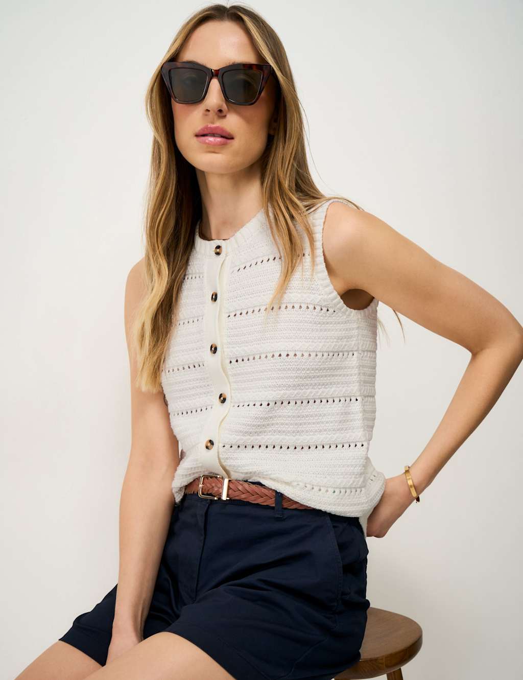 Crew Clothing Women's Pure Cotton Button Through Knitted Vest - 14 - White - Available at M&S