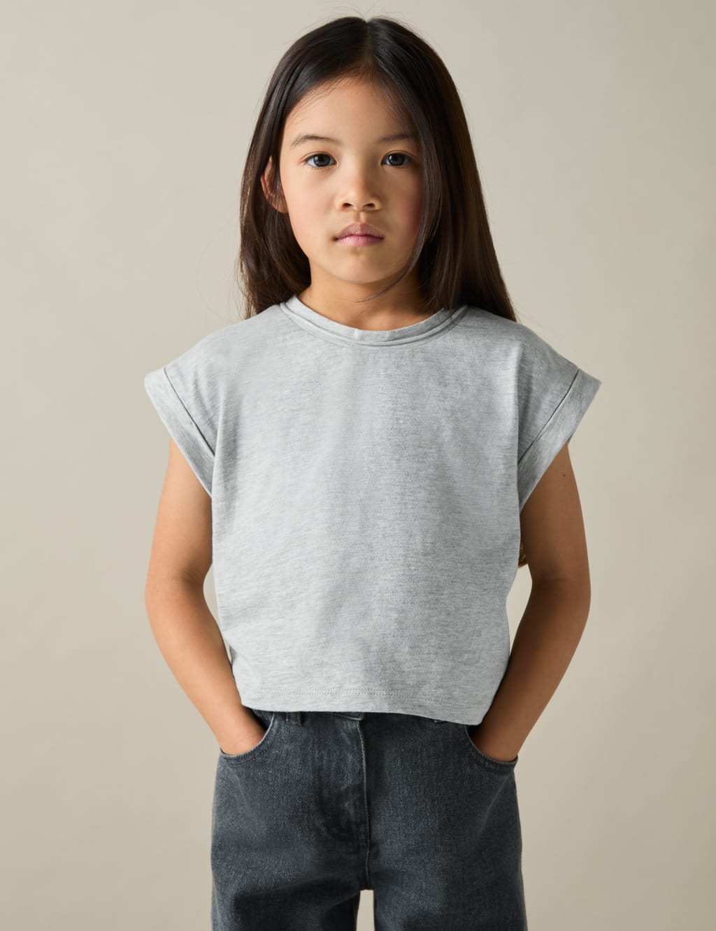 Pure Cotton Cropped T-Shirt (4-14 Yrs)