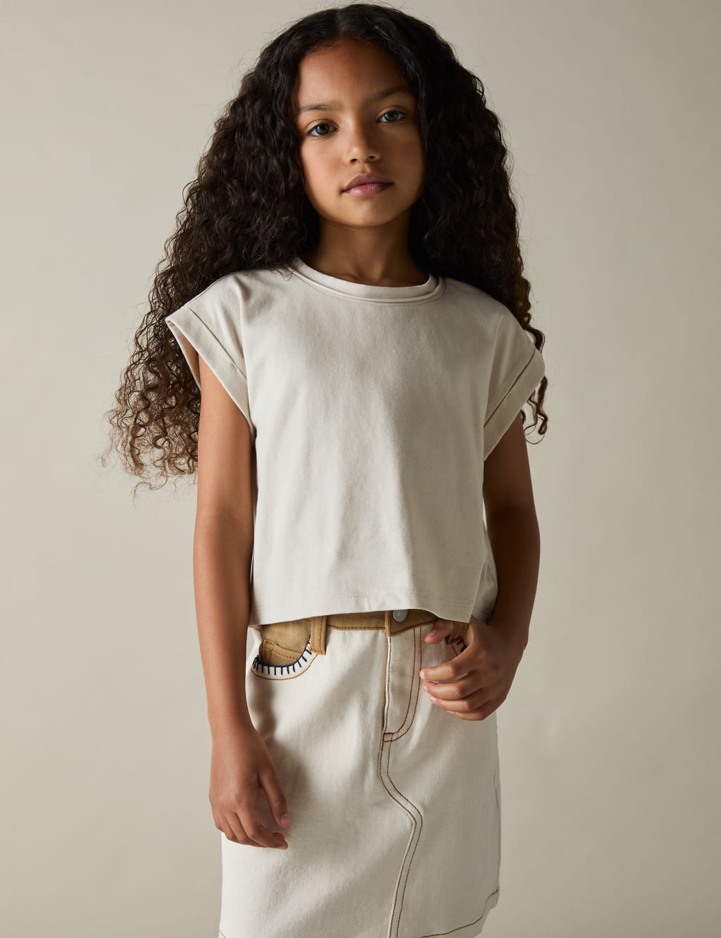 Pure Cotton Cropped T-Shirt (4-14 Yrs)