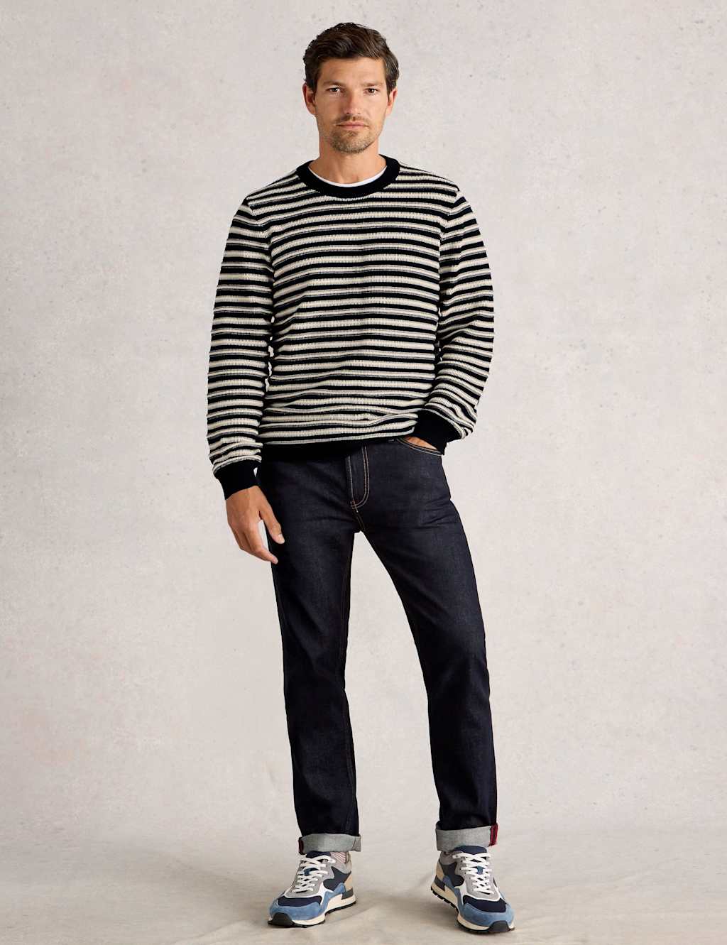 White Stuff Pure Cotton Striped Crew Neck Jumper Blue Mix