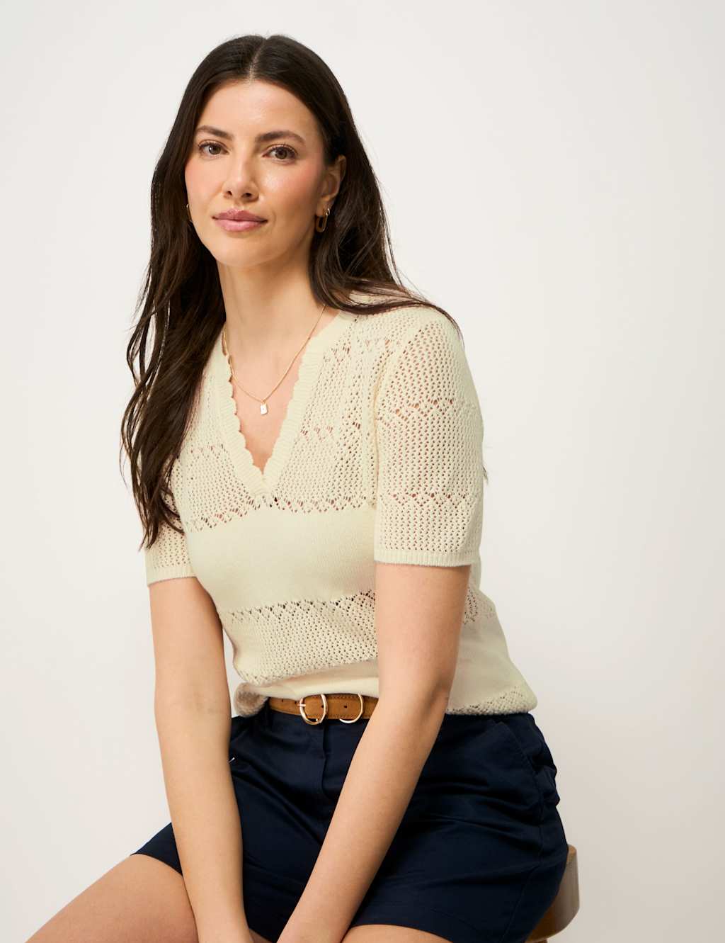 Crew Clothing Women's Pure Cotton V-Neck Knitted T-Shirt - 12 - Ivory - Available at M&S