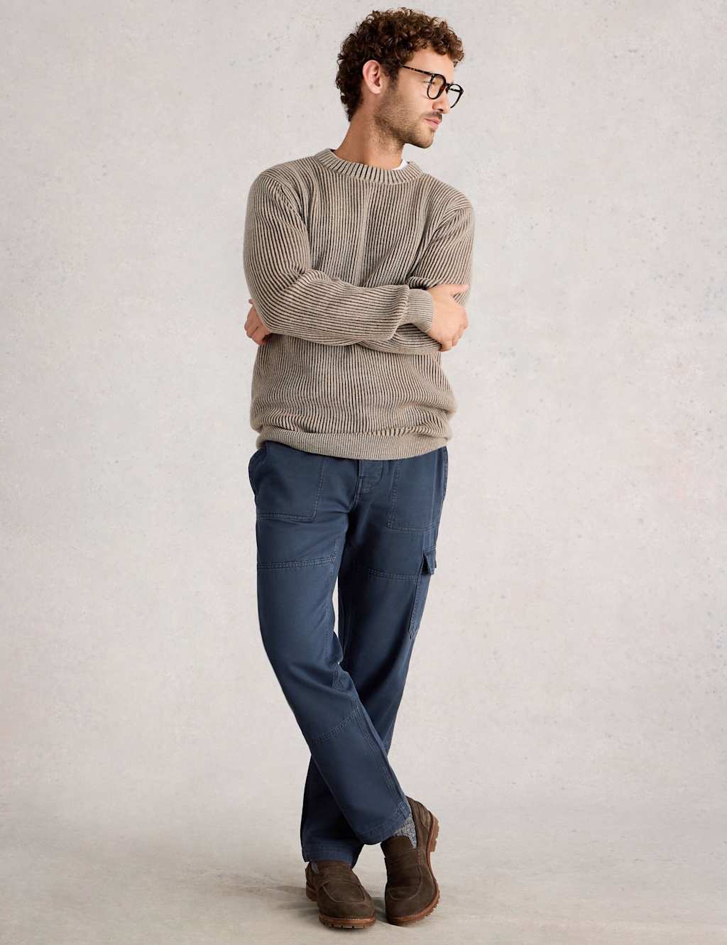 White Stuff Striped Crew Neck Jumper with Wool Natural Mix