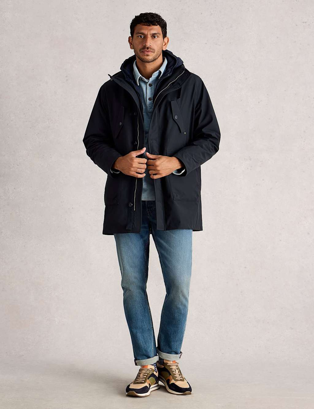 White Stuff Cotton Rich 2 in 1 Parka Navy