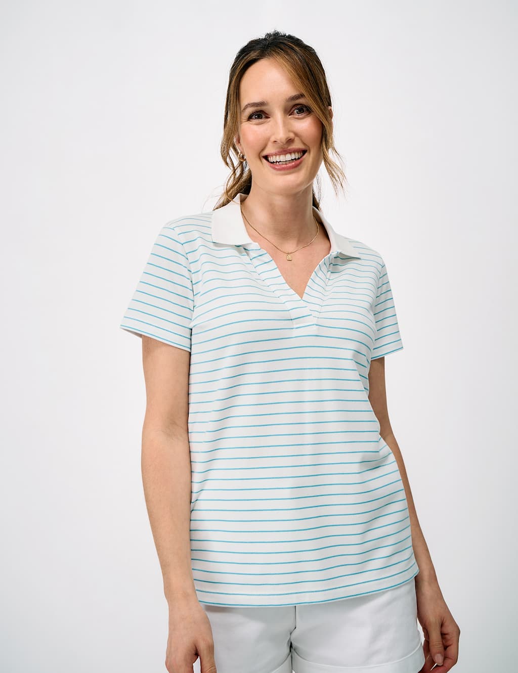 Crew Clothing Women's Modal Rich Collared Notch Neck Polo Shirt - 8 - Blue Mix - Available at M&S