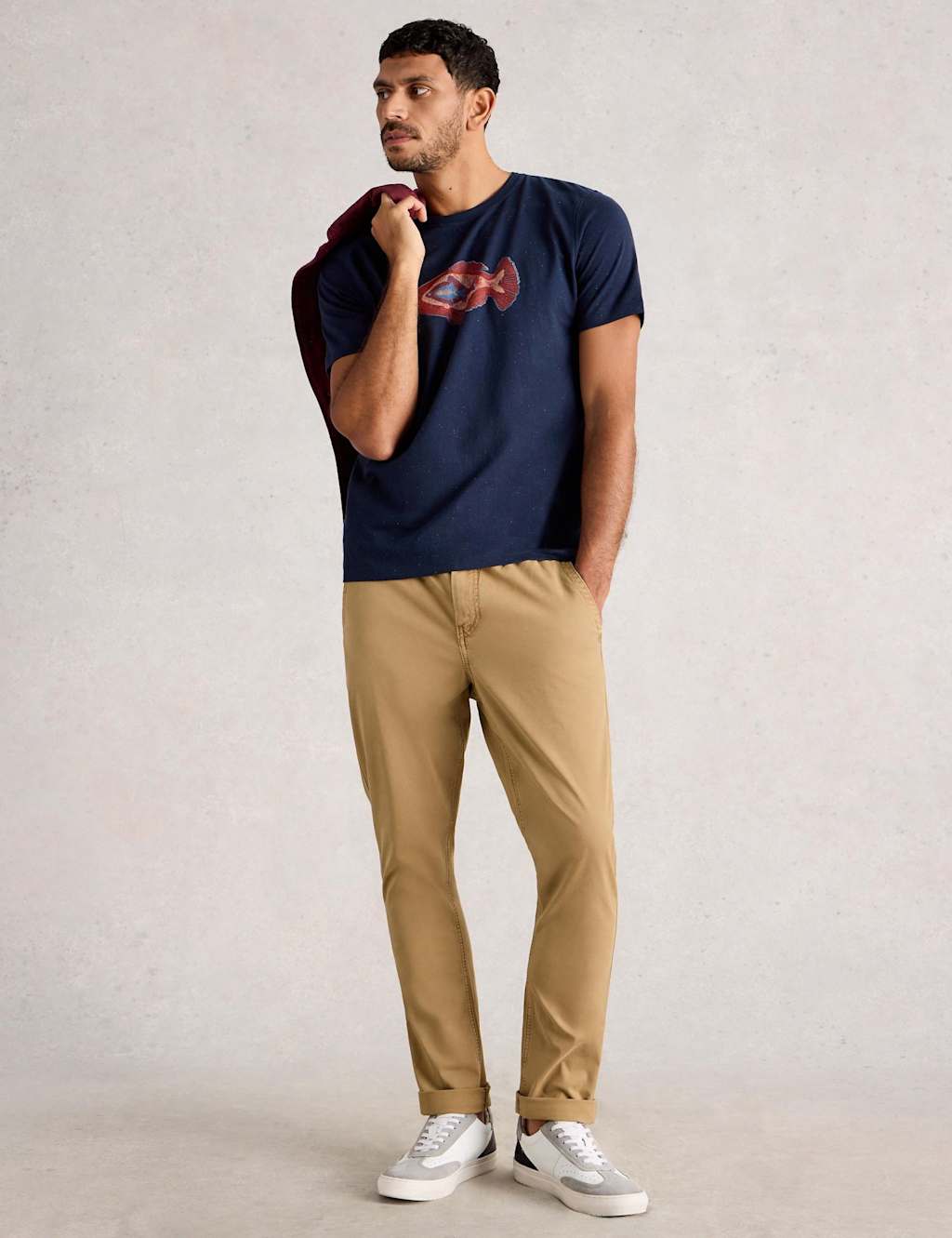 White Stuff Regular Fit Elasticated Waist Stretch Trousers Tan