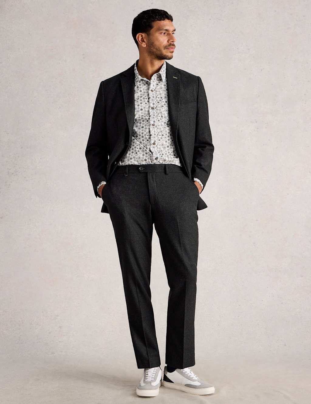 White Stuff Regular Fit Wool Blend Trousers Grey