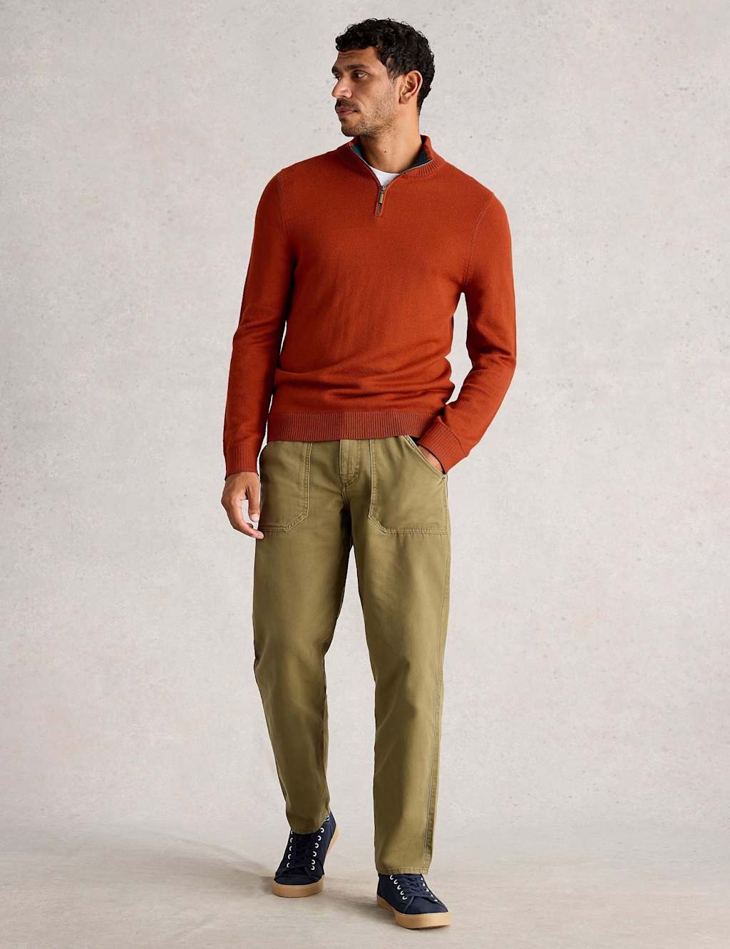 White Stuff Pure Merino Wool Quarter Zip Jumper Orange