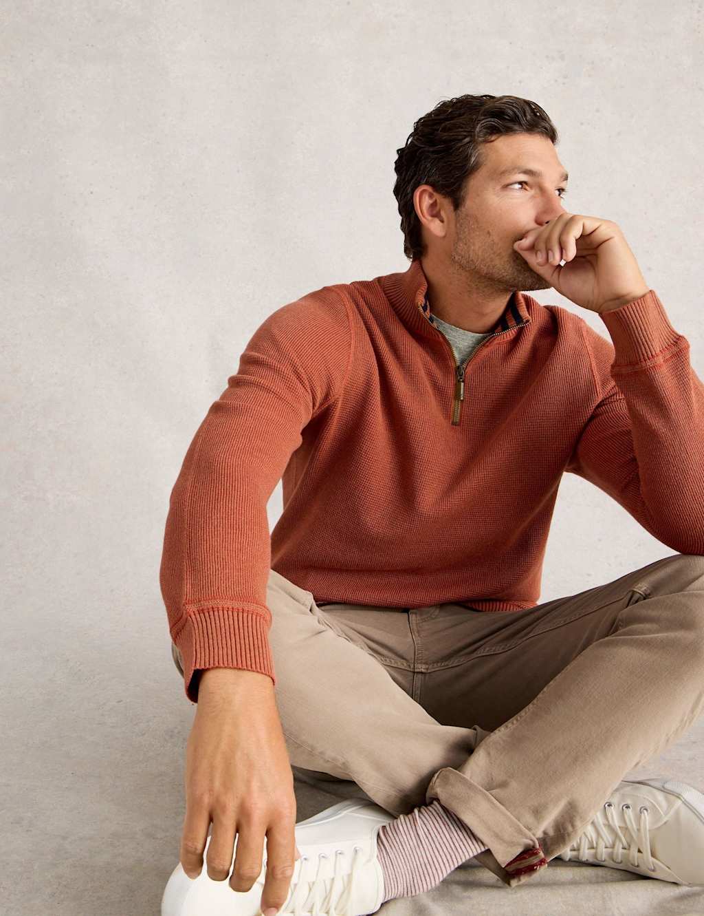 White Stuff Pure Cotton Textured Funnel Neck Jumper Orange