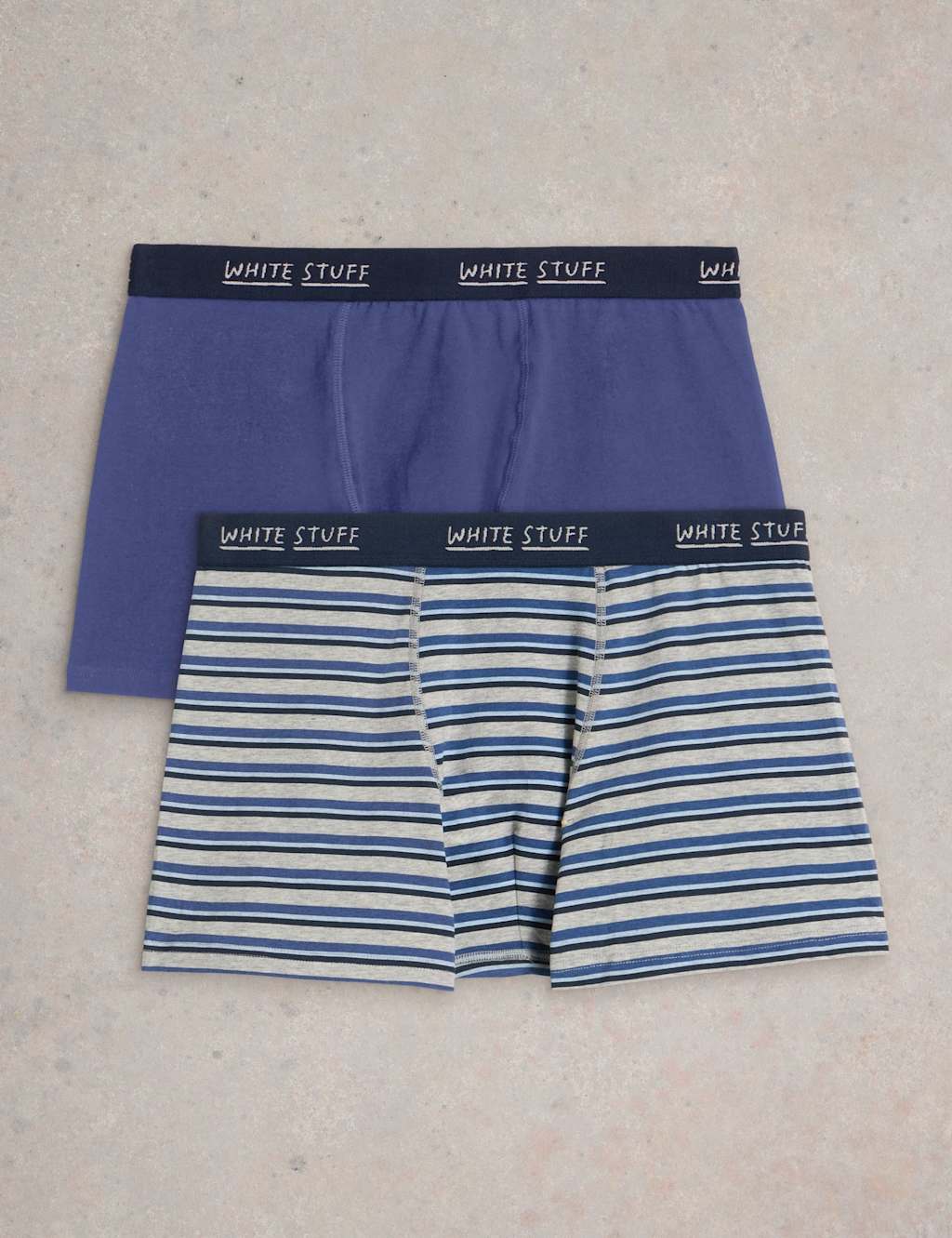 White Stuff 2 Pack Cotton Rich Plain Striped Boxers Navy Mix
