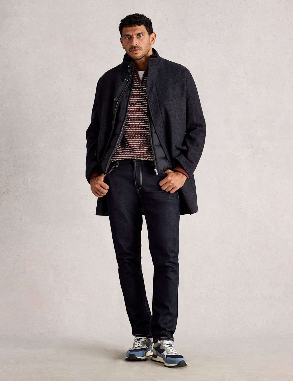 White Stuff Men's Wool Rich Funnel Neck Overcoat - LREG - Grey, Grey