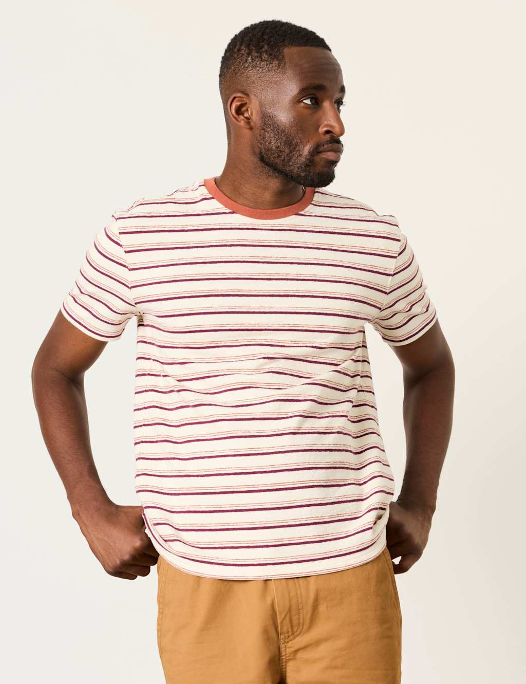 Fatface Men's Pure Cotton Striped T-Shirt - L - Orange Mix - Available at M&S
