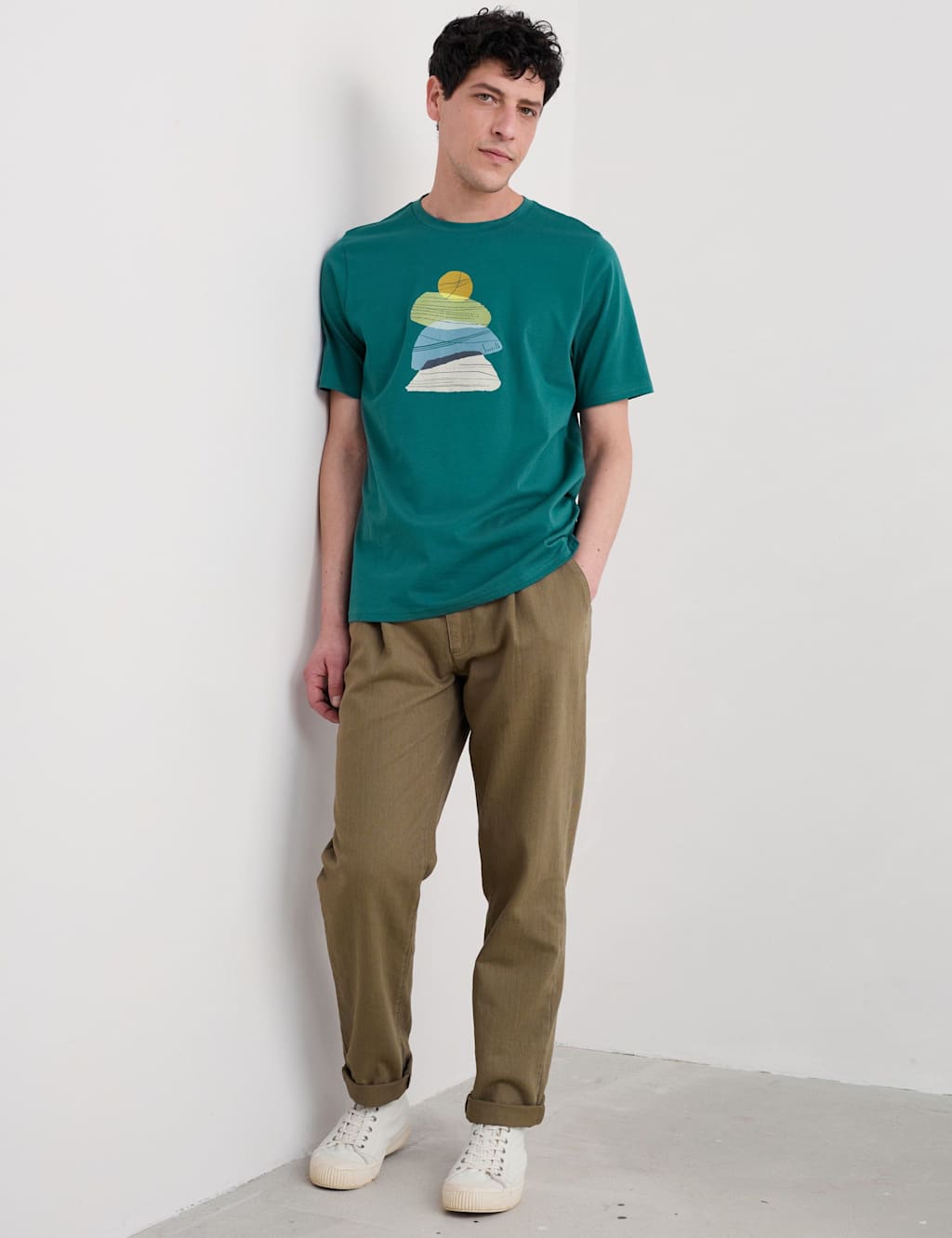 Seasalt Cornwall Pure Cotton Stone Sculpture Graphic T-Shirt Teal Mix