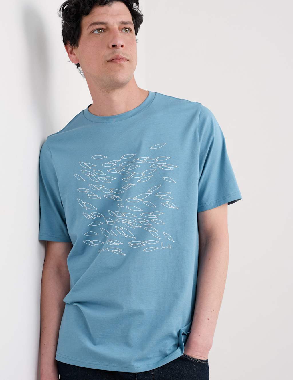 Seasalt Cornwall Pure Cotton Shoal Graphic T-Shirt Blue Mix