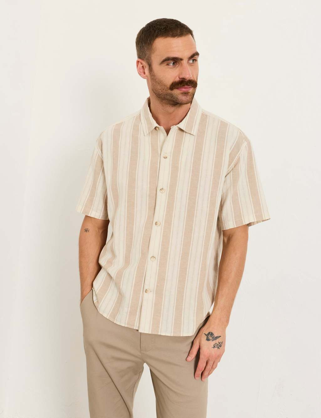 Fatface Men's Linen Cotton Blend Striped Shirt - L - Natural Mix - Available at M&S