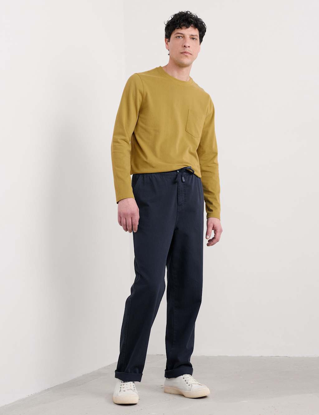 Seasalt Cornwall Regular Fit Pure Cotton Elasticated Waist Trousers Navy