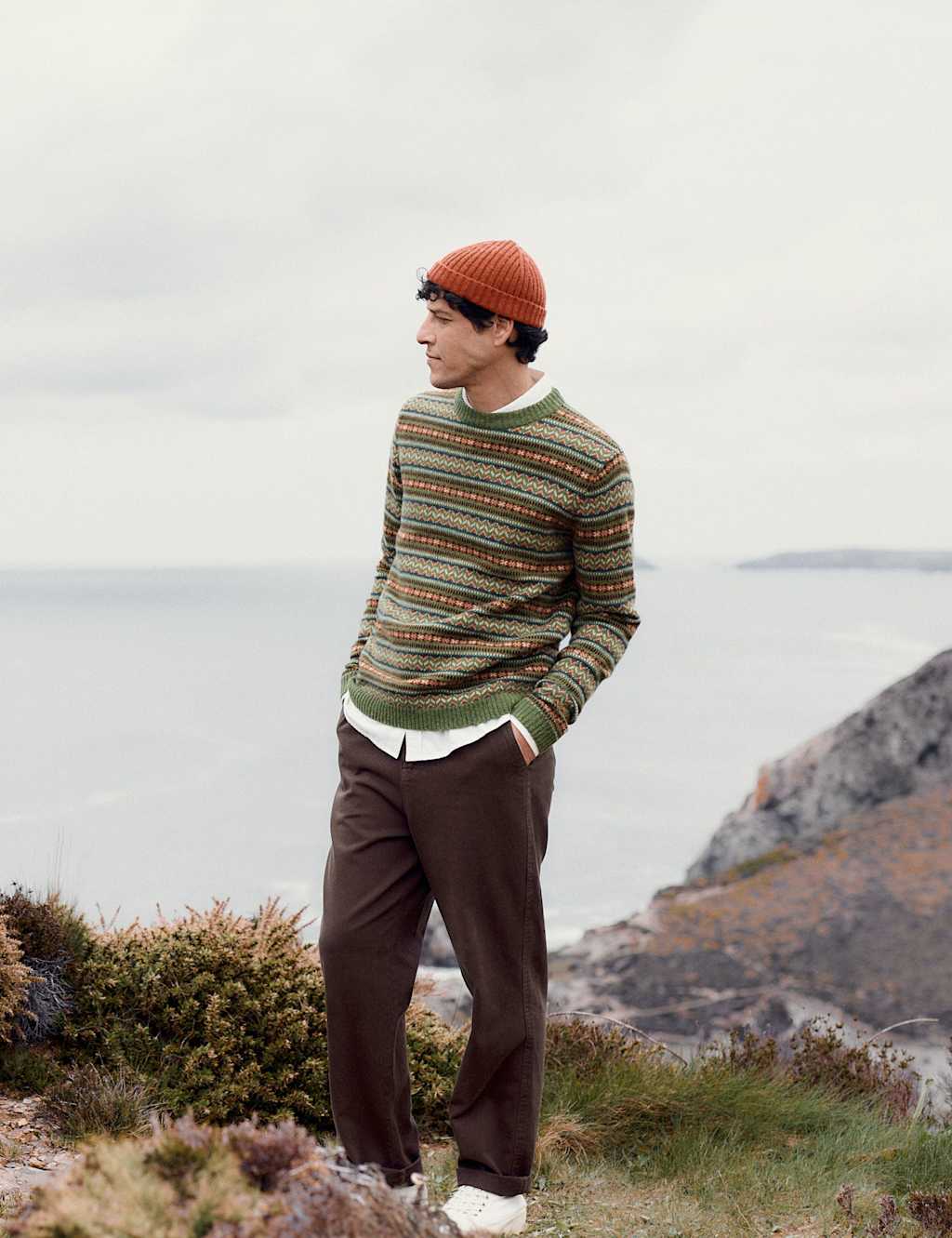 Seasalt Cornwall Lambswool Rich Fair Isle Crew Neck Jumper Green Mix