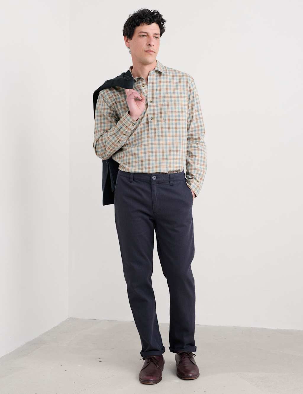 Seasalt Cornwall Slim Fit Cotton Linen Blend Trousers Navy