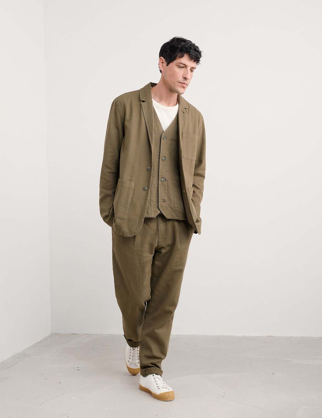 Seasalt Cornwall Linen Rich Revere Jacket Green