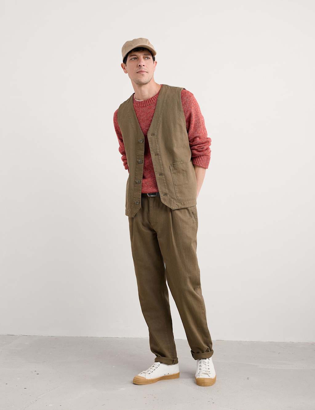 Seasalt Cornwall Linen Rich Herringbone Waistcoat Green